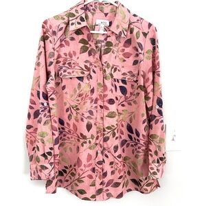 Denim & Co. Printed Woven Button Front Roll Tab Sleeve Tunic, Size S